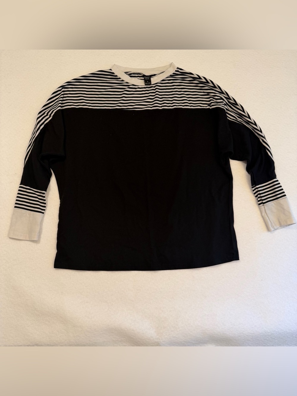 Emery Rose Striped Yoke Black Long Sleeve Top